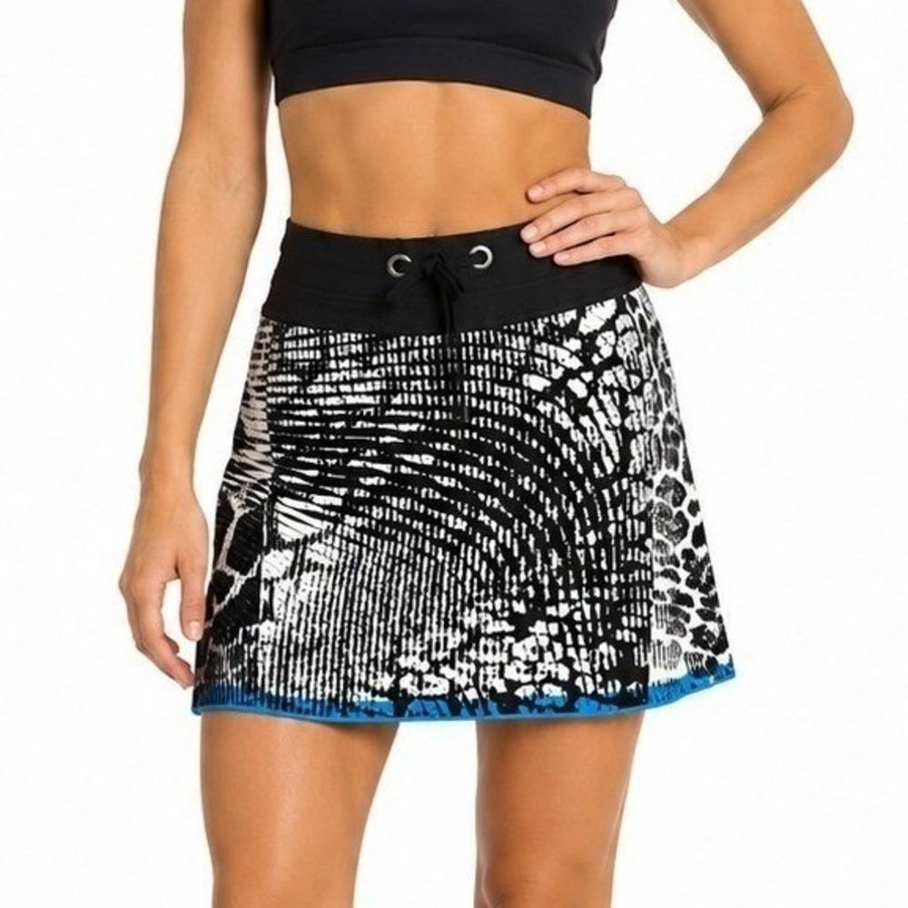 Marc Cain | Black White Abstract Knit Mini Skirt Blue Trim | Size N4 / US 8